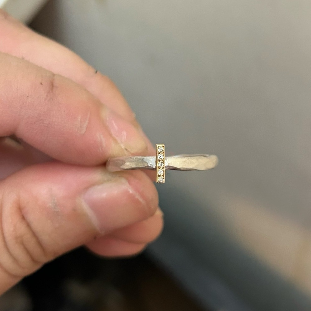 Satomi Kawakita Sterling Silver Ring with 18K Gold and Diamond Bar Design